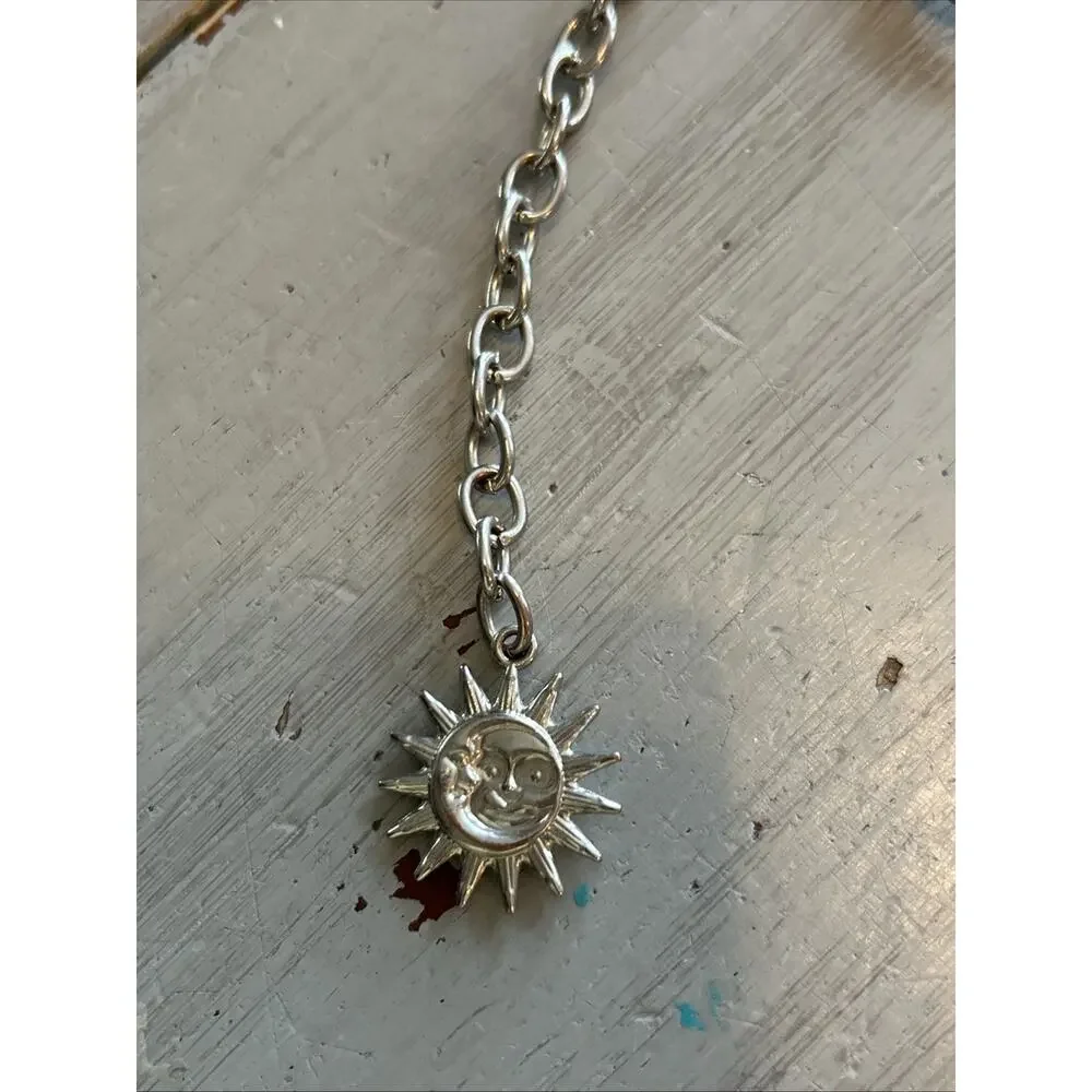 Celestial Moon Sun Adjustable Silver Tone Metal Chain Belt Boho 50”